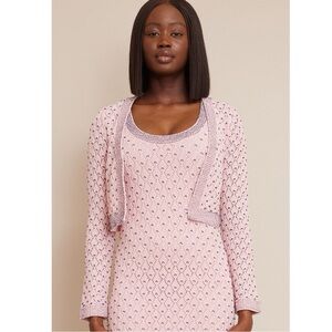 Cara Cara Renee Cardigan The Statement Cardi In Beaded Pointelle Pink Sz L